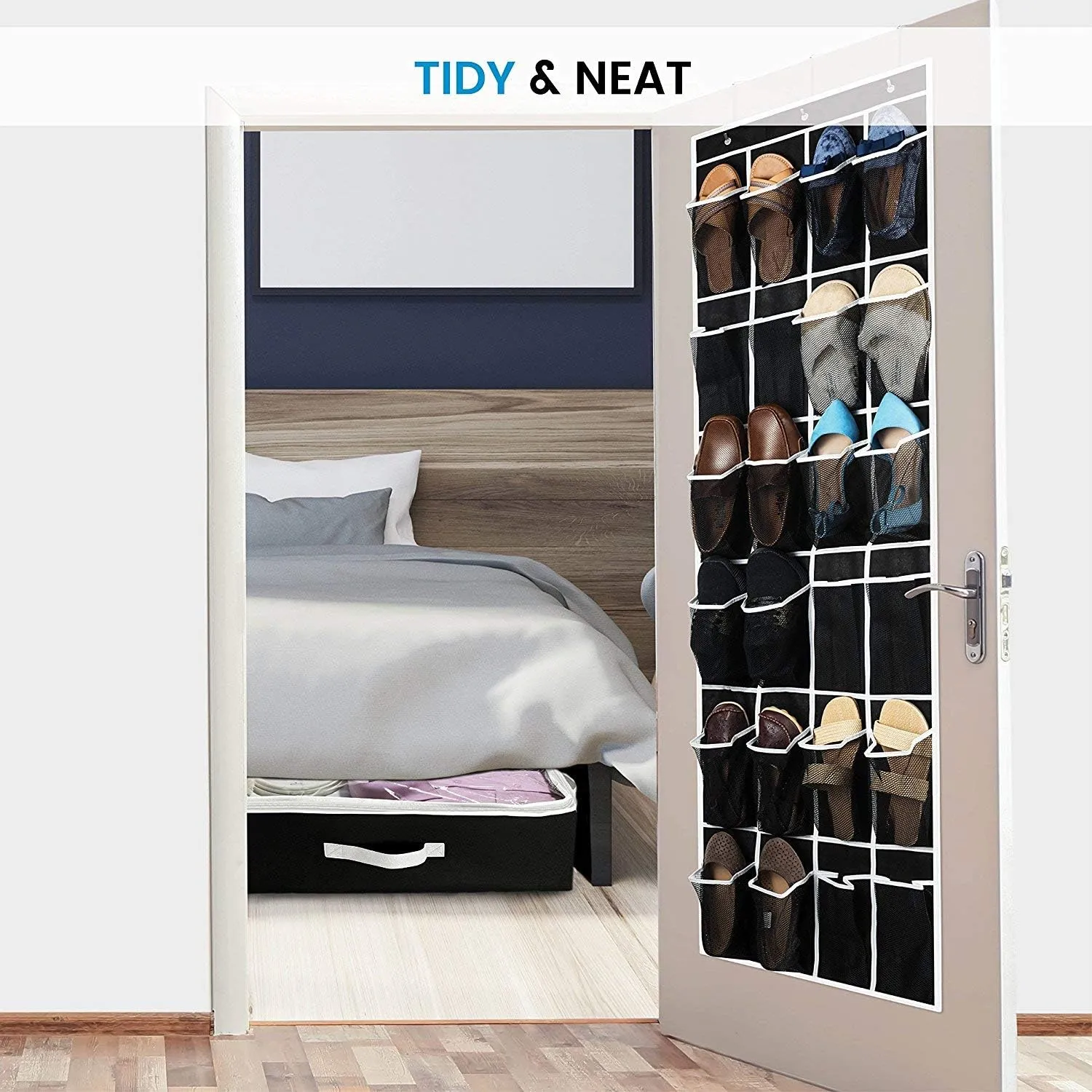 ZOBER Over the Door Shoe Organizer, 24 Pockets - Hanging Shoe Rack W/ Mesh Pockets to Store Shoes, Towels, Snacks, Toys - Closet, Pantry Storage