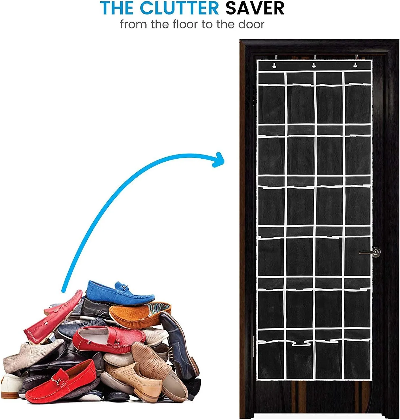 ZOBER Over the Door Shoe Organizer, 24 Pockets - Hanging Shoe Rack W/ Mesh Pockets to Store Shoes, Towels, Snacks, Toys - Closet, Pantry Storage