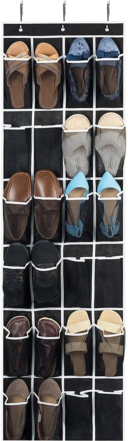 ZOBER Over the Door Shoe Organizer, 24 Pockets - Hanging Shoe Rack W/ Mesh Pockets to Store Shoes, Towels, Snacks, Toys - Closet, Pantry Storage