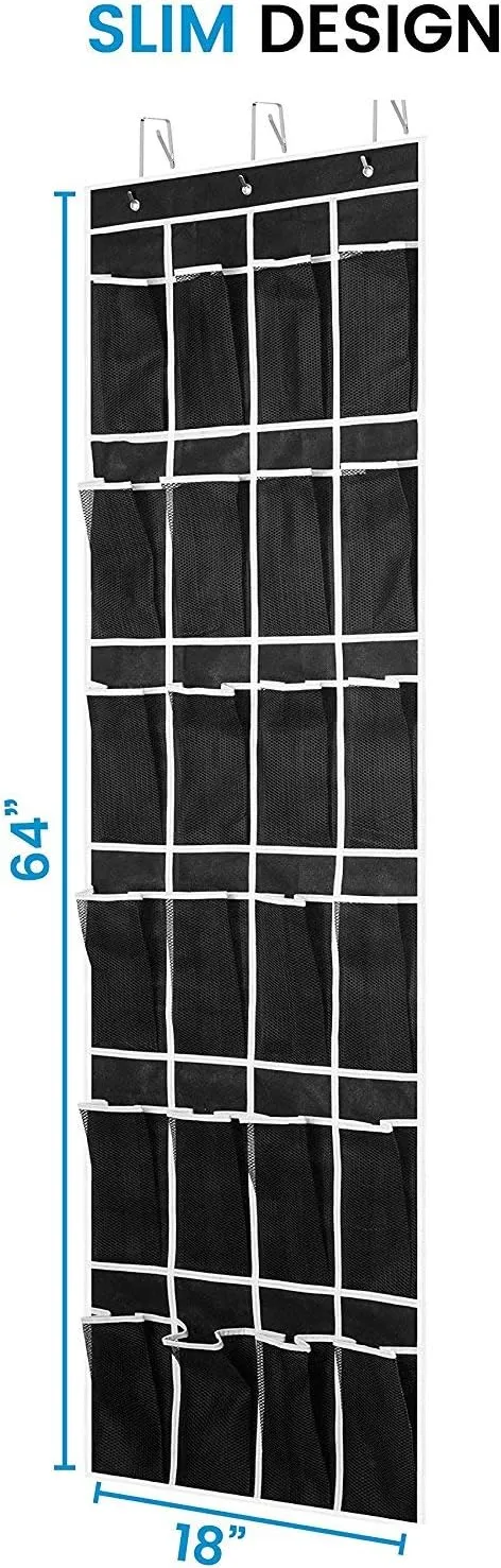 ZOBER Over the Door Shoe Organizer, 24 Pockets - Hanging Shoe Rack W/ Mesh Pockets to Store Shoes, Towels, Snacks, Toys - Closet, Pantry Storage