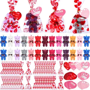Zonon 144 Pcs Valentine's Day Mini Stuffed Bear Bulk Bear Toy with Gift Bags Heart Cards 4.72 Inch Plush Stuffed Tiny Bears Valentine Stuffed Animals for Valentines Day Gifts(Mixed Color)